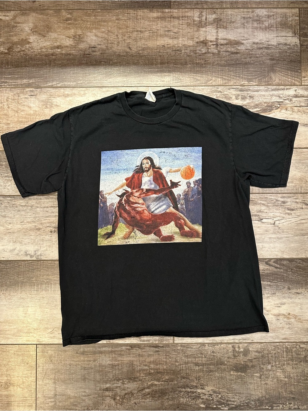 Port and Company Black Tee with Colorful Basketball Graphic